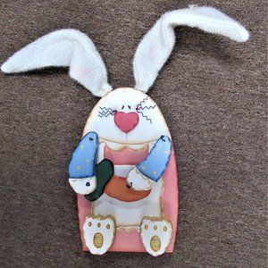 Handmade Easter bunny bending ears wood tabletop decoration accent 10" x 6"